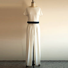 Load image into Gallery viewer, Amal Clooney Suit White Jumpsuit Cream Pants Wide leg jumpsuit