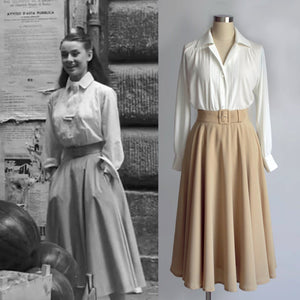 Audrey Hepburn White Blouse 1950's Pleated Blouse from Roman Holiday