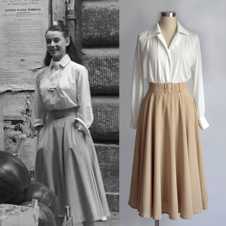 Audrey Hepburn White Blouse 1950's Pleated Blouse from Roman Holiday