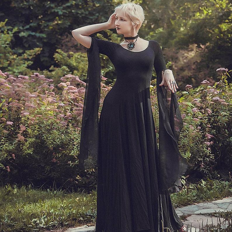 Black Gothic Witch Dress Larp Vampire Costume MJcostume Black Gothic Witch Dress Larp Vampire Costume MJcostume