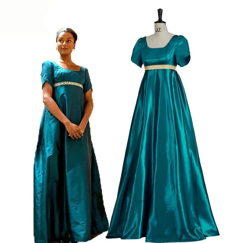 summer dress green floral CUSTOM Green Gold SHAWNA Regency Jane Austen Day Dress Spencer Short J –  Matti's Millinery & Costumes main image 1