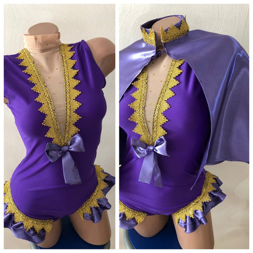 The Greatest Showman Anne Wheeler Costume Purple Outfit for Women Adults Bodysuit Cape Gloves