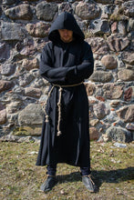 Load image into Gallery viewer, Black Mens Medieval Robe Grim Reaper Costume Hooded Monk Robe for Adults
