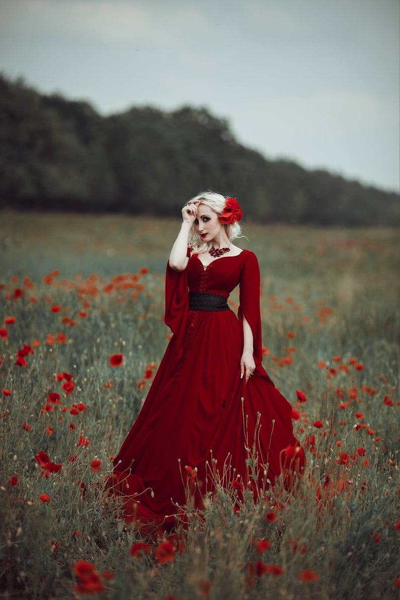 Renaissance Red Gothic Dress Wedding Dress with Corset MJcostume Renaissance Red Gothic Dress Wedding Dress with Corset MJcostume