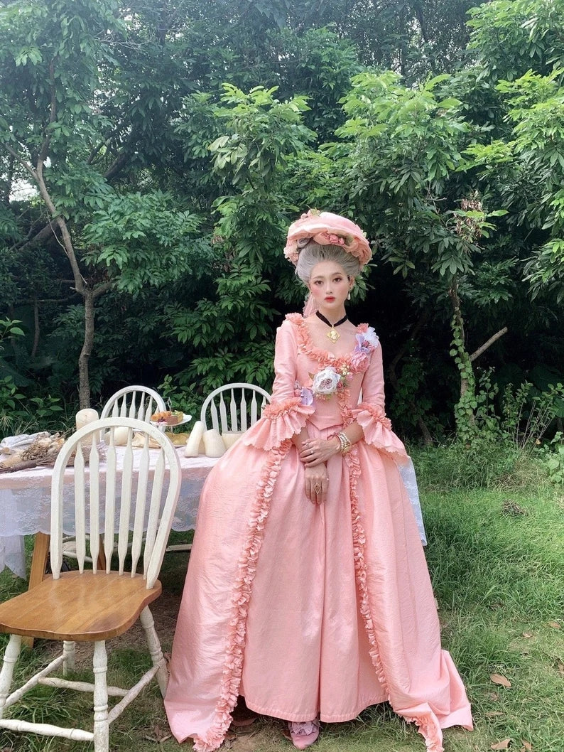 Rose Pink Marie Antoinette Dress Victorian inspired Rococo Baroque cos – MJcostume Rose Pink Marie Antoinette Dress Victorian inspired Rococo Baroque cos – MJcostume